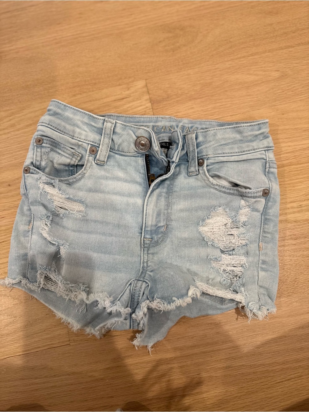 American Eagle Outfitters Light Blue Distressed Denim Shorts